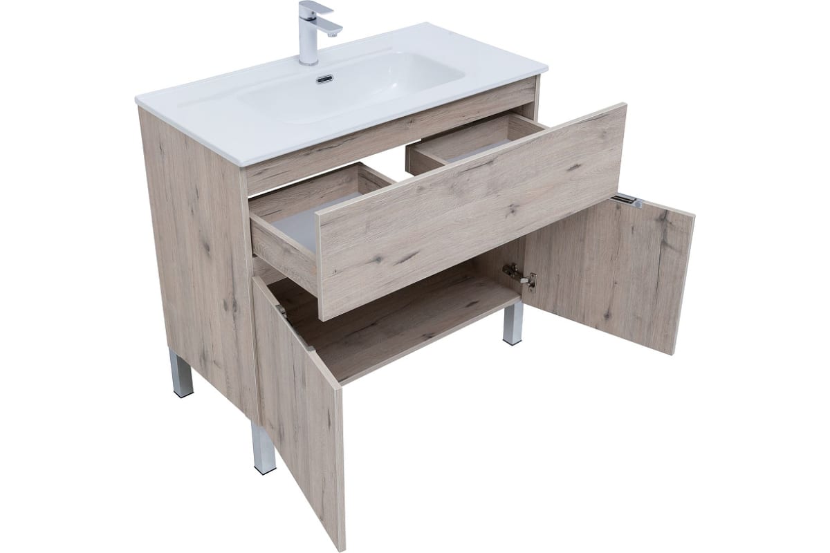 Приобрести aquanet тумба с раковиной алвита new 90 см, 1 ящик, 2 дверцы, дуб веллингтон белая