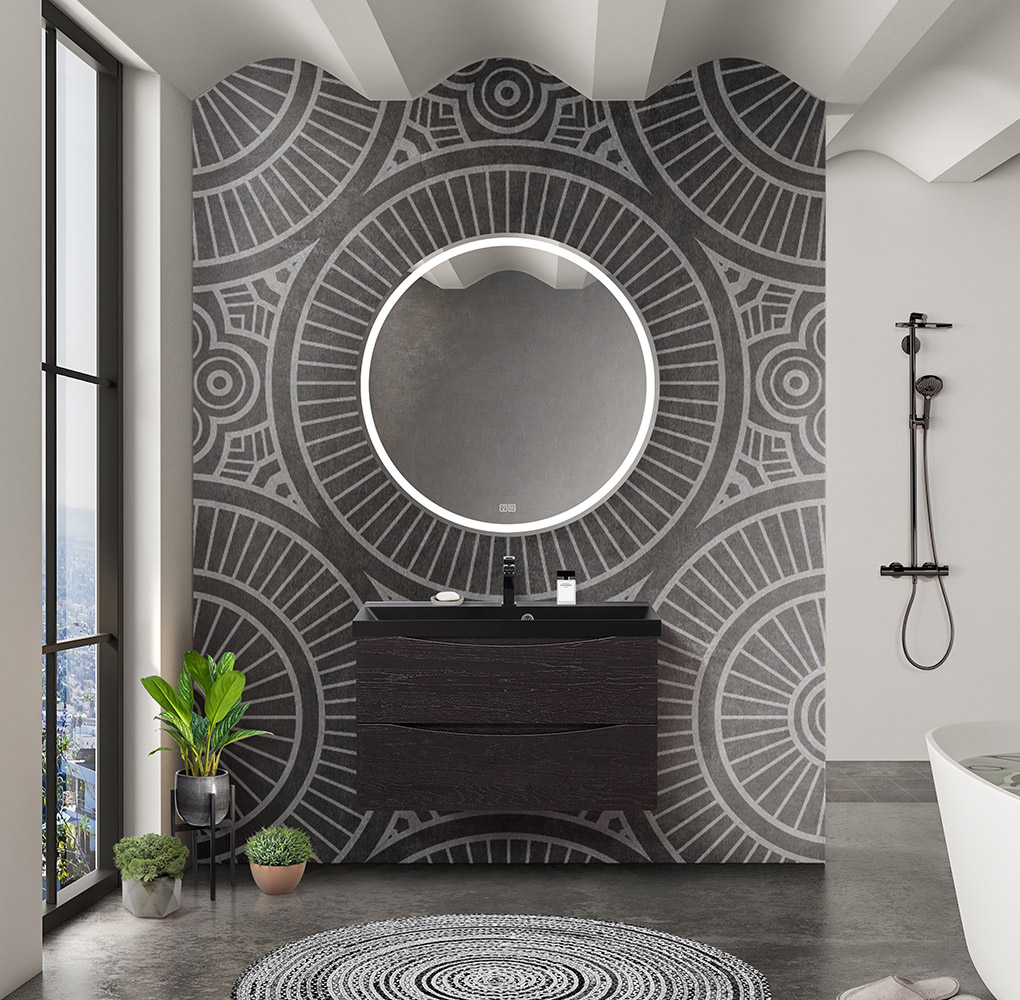 Приобрести belbagno тумба с раковиной marino 80 см, подвесная rovere cioccolato amaro, чёрная раковина