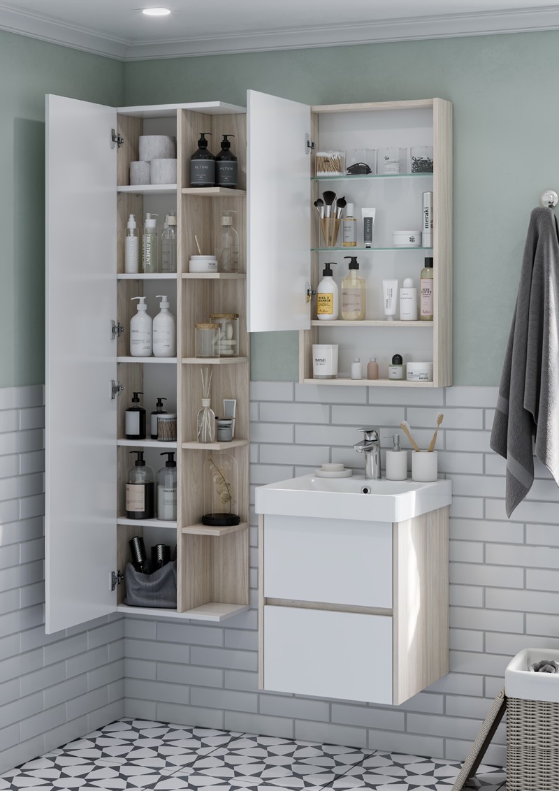 Приобрести акватон  пенал напольный сканди с зеркалом белый, дуб верона