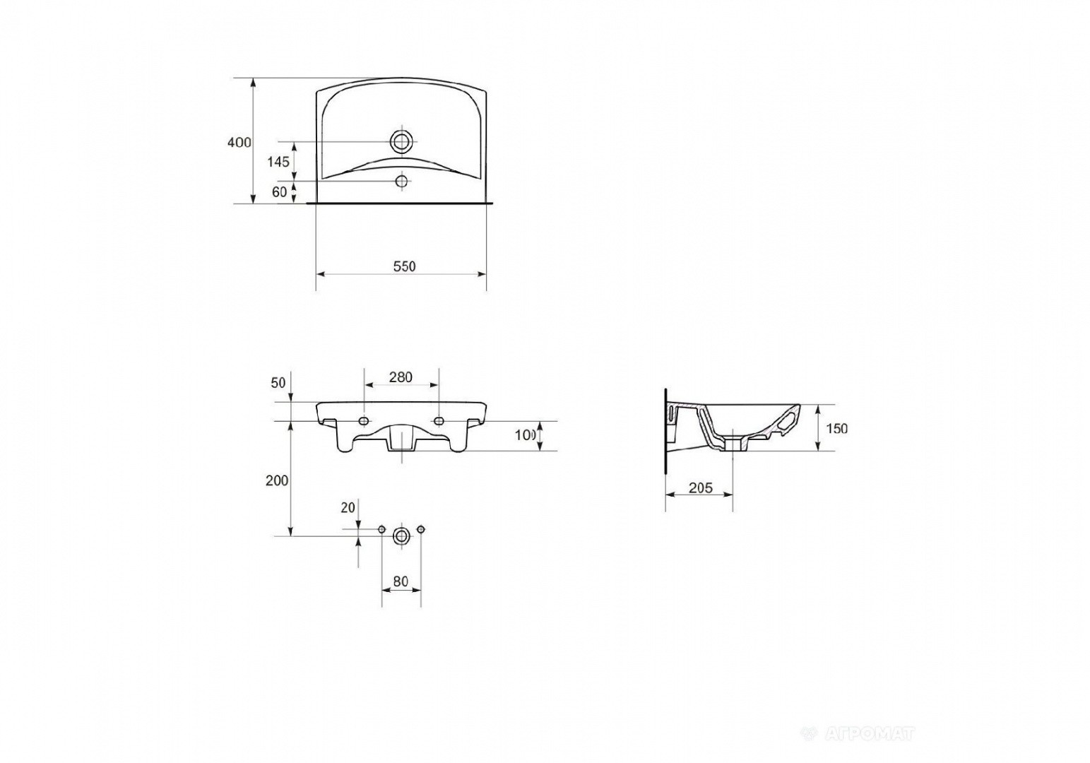 Приобрести раковина подвесная cersanit carina 55 см