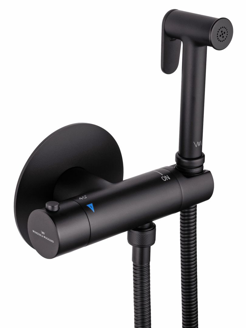Приобрести смеситель с гигиеническим душем и термостатом встраиваемый wonzon & woghand, темный графит (ww-88819902-bgm)