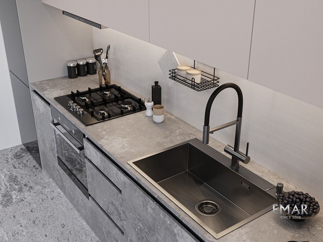 Приобрести emar кухонная мойка 74х50 см, графит emb-125a pvd nano dark