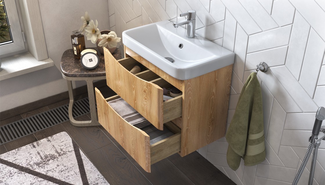 Приобрести тумба подвесная с раковиной velvex clay 60 см дуб верона tpcla.60.2y-230