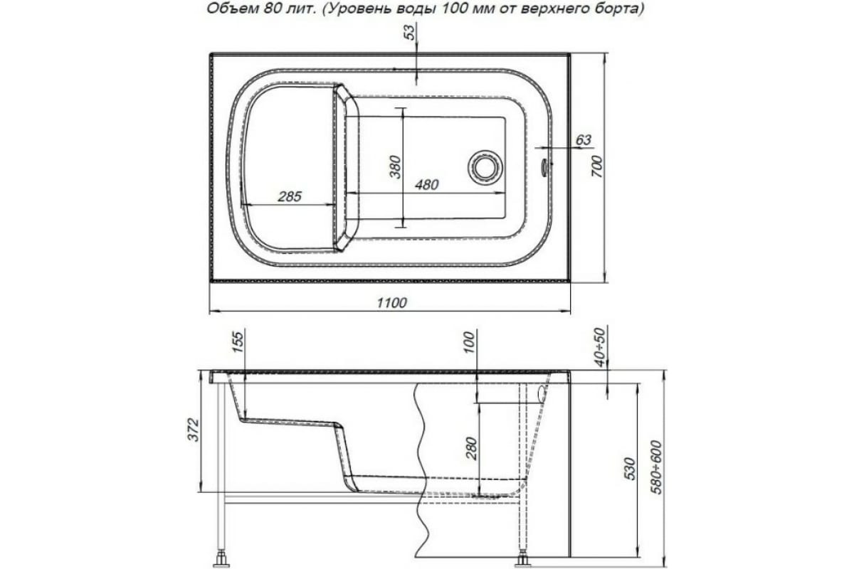 Приобрести aquanet акриловая ванна seed 110x70 см, белая