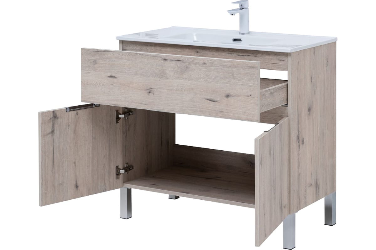 Приобрести aquanet тумба с раковиной алвита new 90 см, 1 ящик, 2 дверцы, дуб веллингтон белая