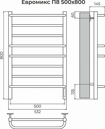 Приобрести terminus полотенцесушитель евромикс п8 50х80 см, электрический, белый матовый