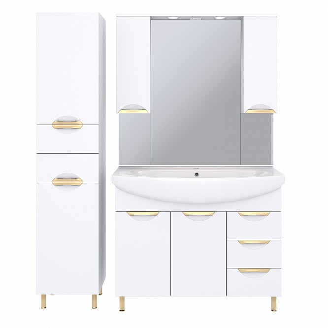 Приобрести aqua de marco зеркало-шкаф eleganse 105 см, белый\золото 1105cgele