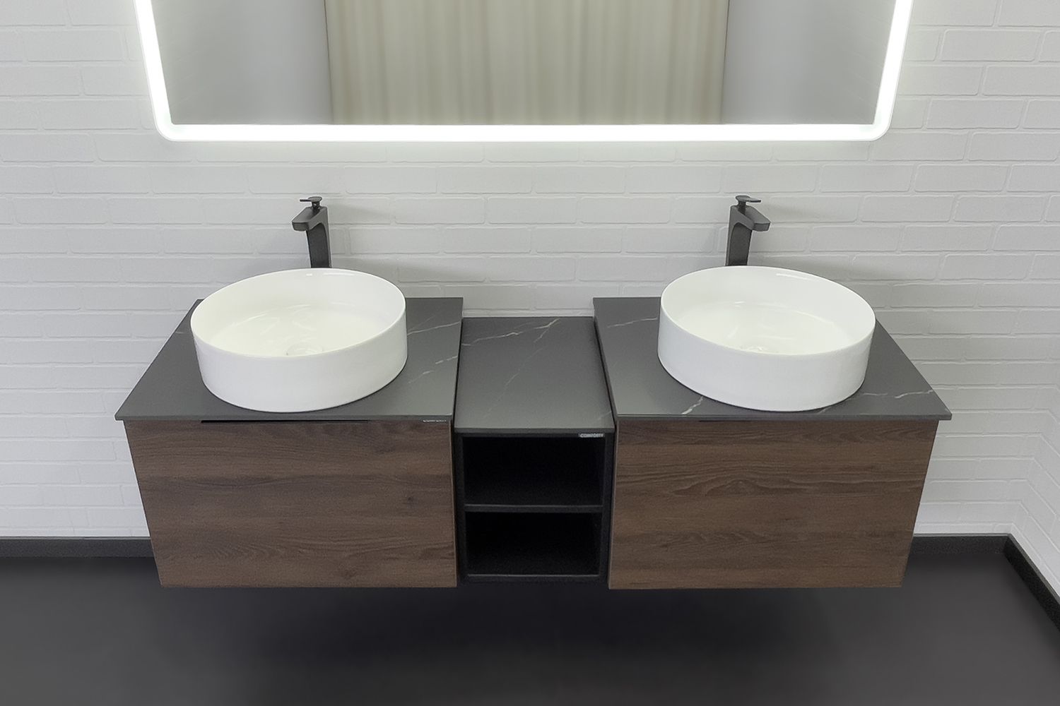 Приобрести сomforty тумба со столешницей и двумя раковинами портленд-150 дуб шоколадно-коричневый, раковины 9110