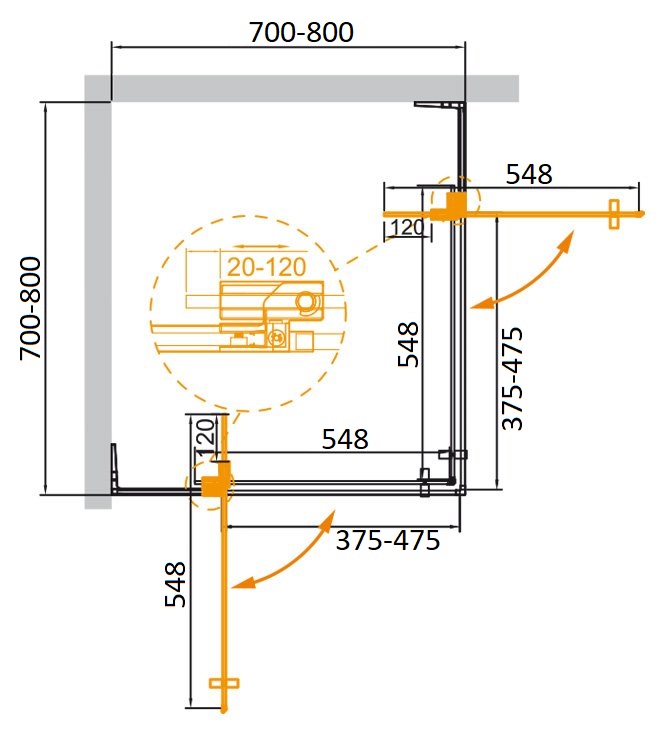 Приобрести cezares душевое ограждение slider 70х70 см, серый\черный slider-a-2-70/80-grigio-nero