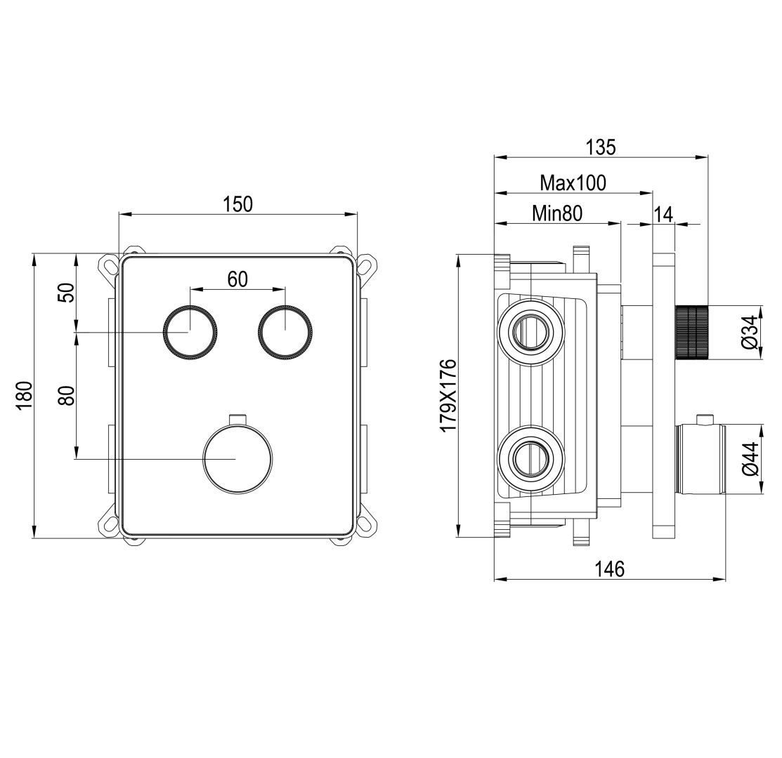 Приобрести термостатическая панель смесителя встраиваемая на 2 потребителя wonzon & woghand, хром (ww-inf322a-cr)