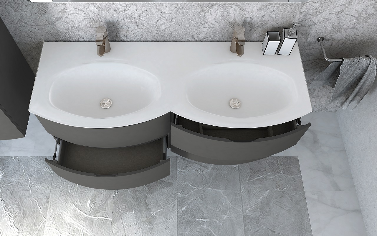Приобрести cezares тумба подвесная с раковиной на две чаши vague 138 см grigio talpa opaco, серая 54905