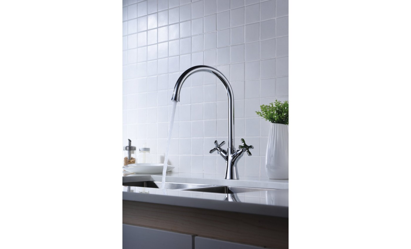 Приобрести lemark смеситель для кухни duetto с поворотным изливом, двухвентильный, хром lm5704c