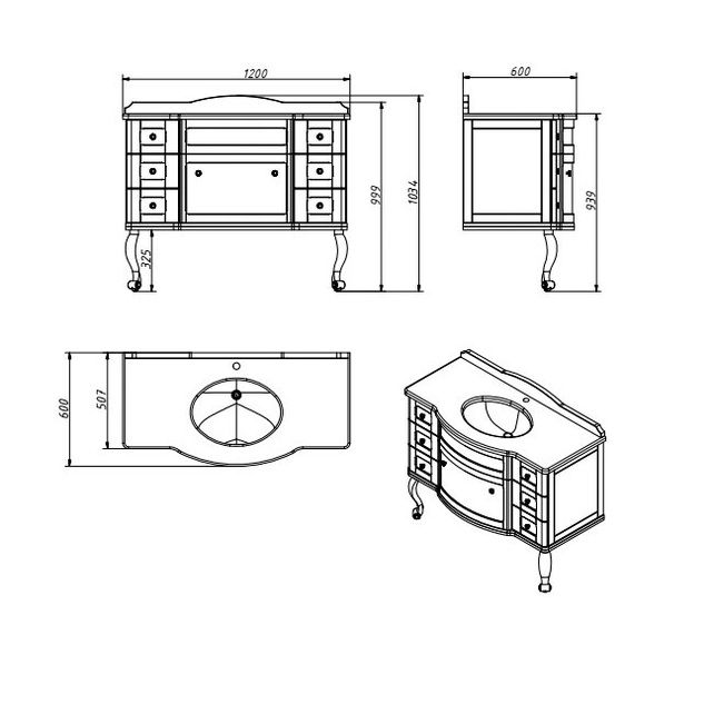 Приобрести caprigo тумба с раковиной imperio 120 см, коричневая, эмаль