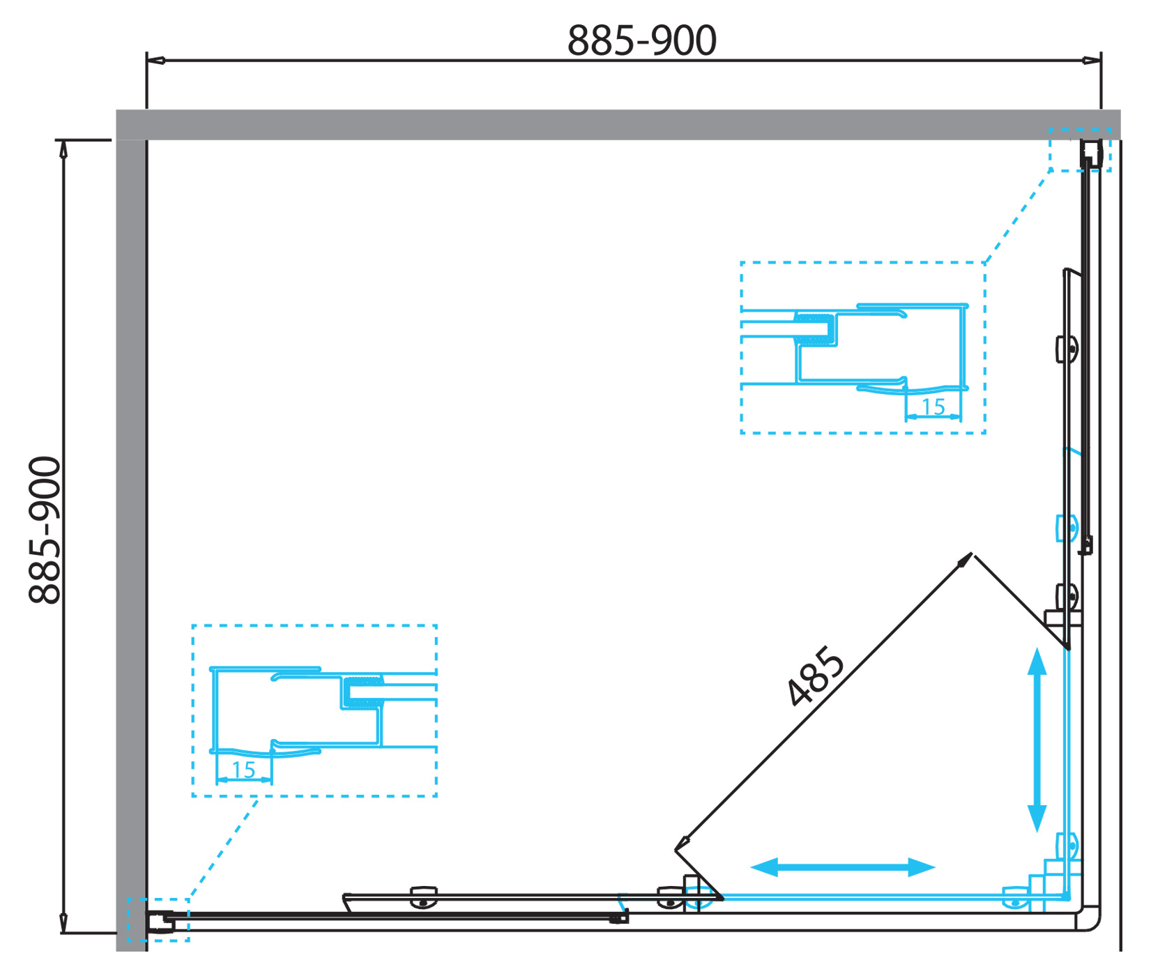 Приобрести belbagno душевое ограждение 90х90 см due-a-2-90-c-cr