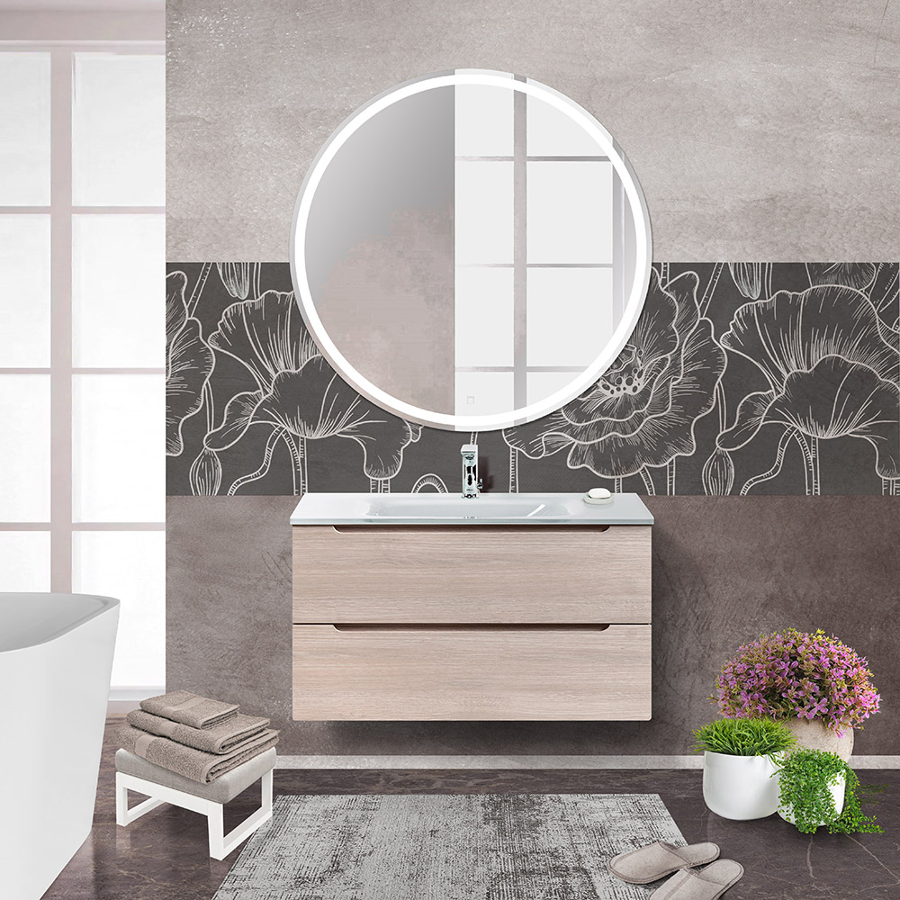 Приобрести belbagno тумба с раковиной etna 80 см, подвесная rovere grigio, стеклянная раковина
