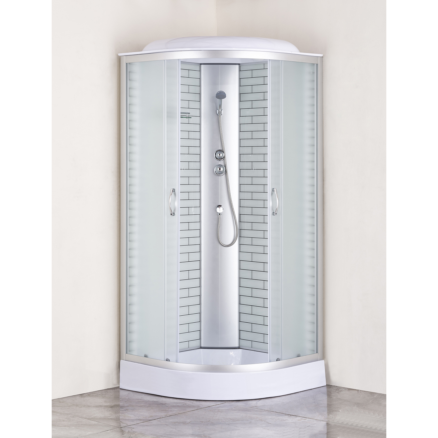 Приобрести loranto душевая кабина 900х900х2150 поддон 13см, белый кирпичный узор, матовое стекло 4мм, профиль хром (cs669013fw90)