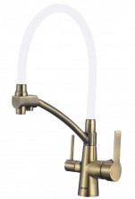 Savol Смеситель для кухни 440мм, гибкий излив, белый\бронза S-L1805С-02