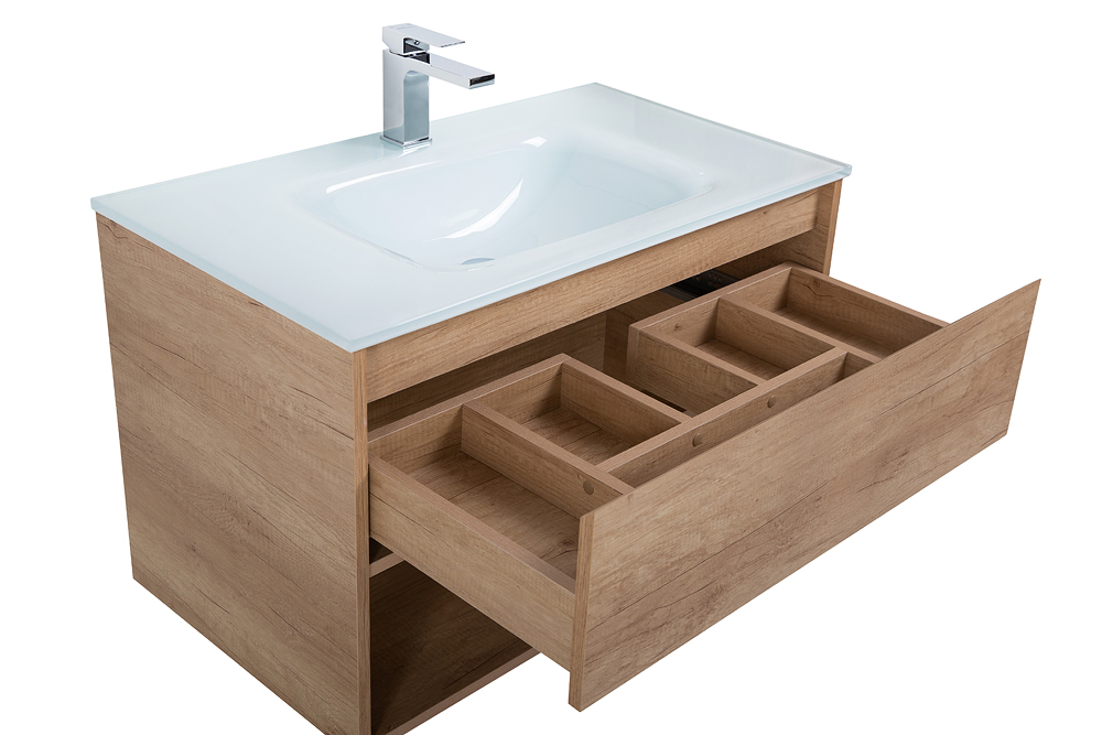 Приобрести belbagno тумба c раковиной kraft 100 см, с одним ящиком и полкой, подвесная rovere nebrasca nature, стеклянная раковина