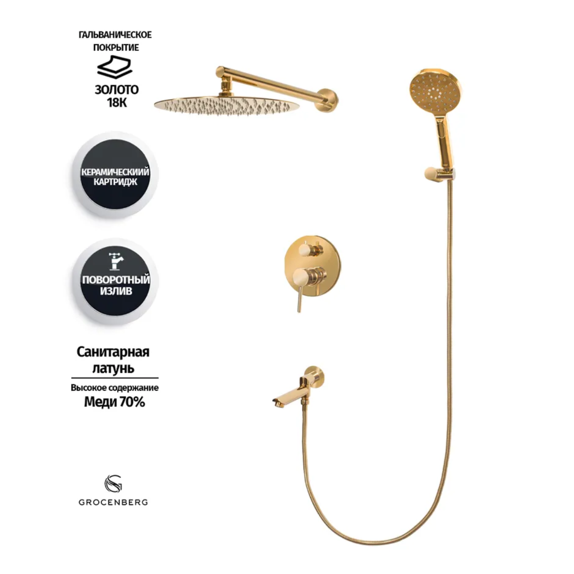 Приобрести grocenberg встраиваемая душевая система, золото gb5001go