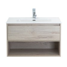 BelBagno Тумба c раковиной KRAFT 80 см, с одним ящиком и полкой, подвесная Rovere Galifax Bianco, белая раковина