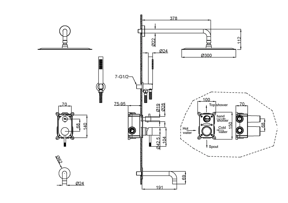 Приобрести boheme душевая система uno, встраиваемая, черный\хром 464-2-bcr