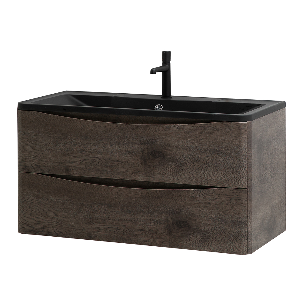 Приобрести belbagno тумба с раковиной acqua 100 см, подвесная rovere nature grigio, чёрная раковина