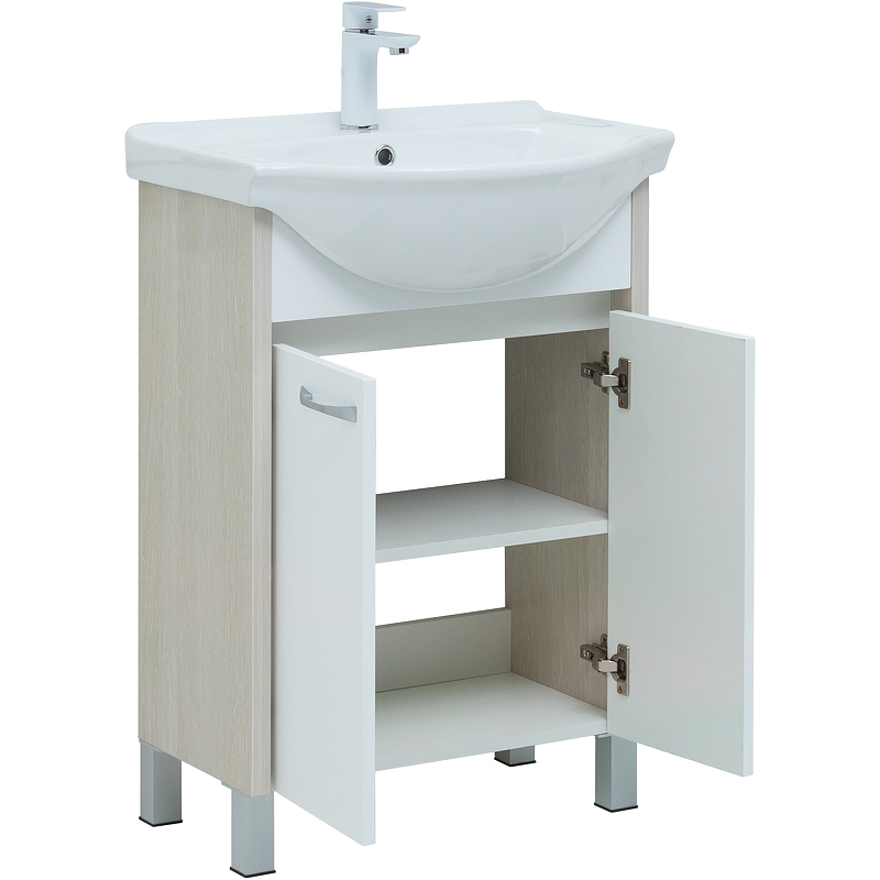 Приобрести aquanet тумба с раковиной донна 60 см, белая дуб/ белая (2 дверцы)