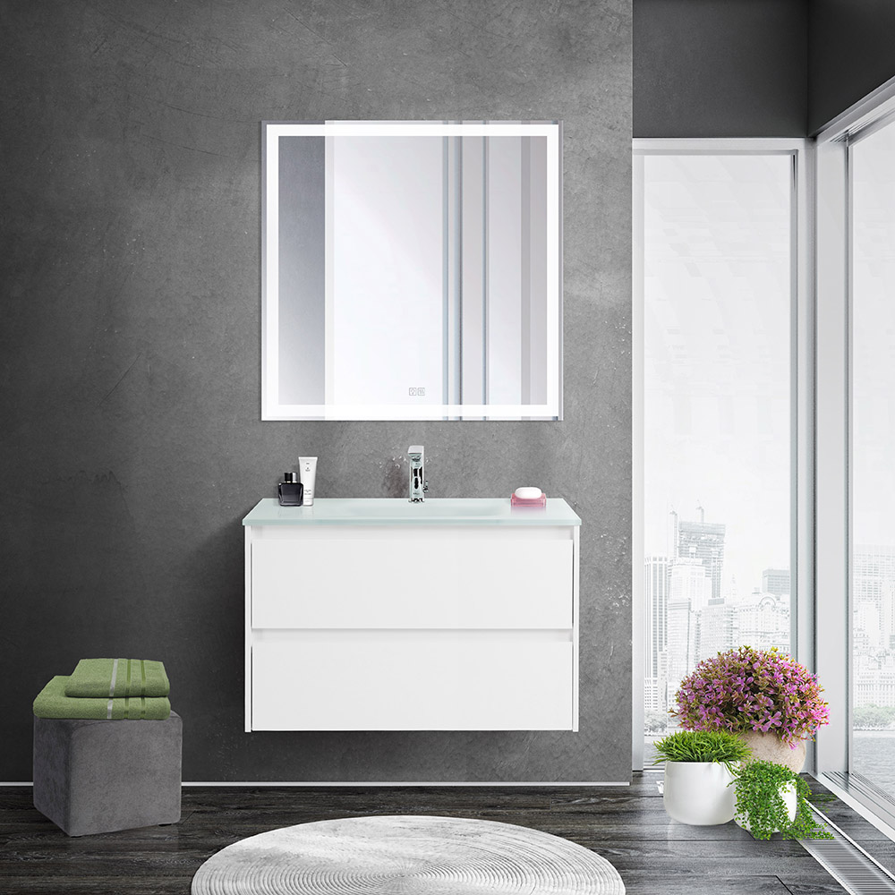 Приобрести belbagno тумба с раковиной kraft 80 см, подвесная bianco opaco, стеклянная раковина
