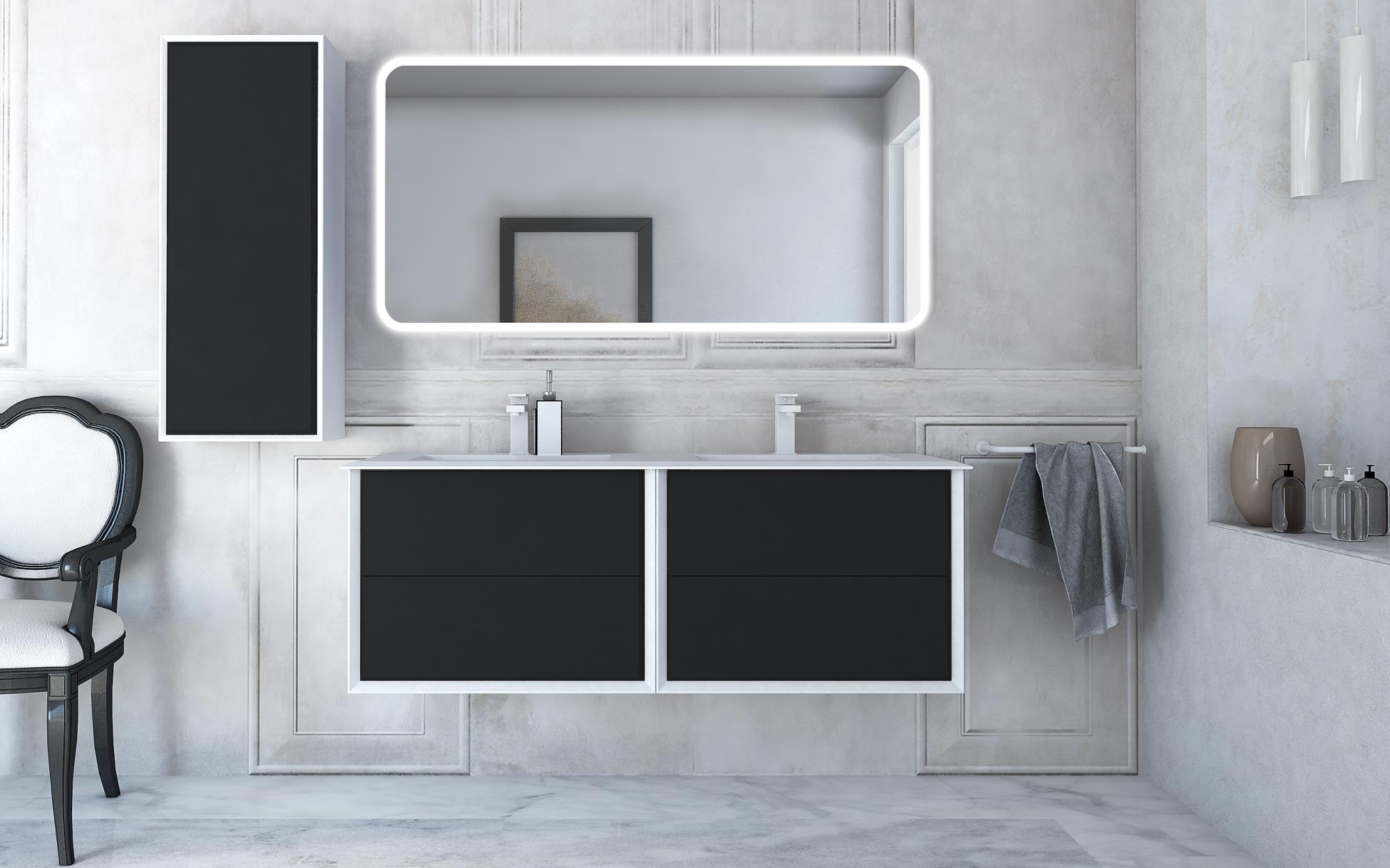 Приобрести cezares тумба подвесная с раковиной на две чаши bellagio 140 см grafite, графит 54715