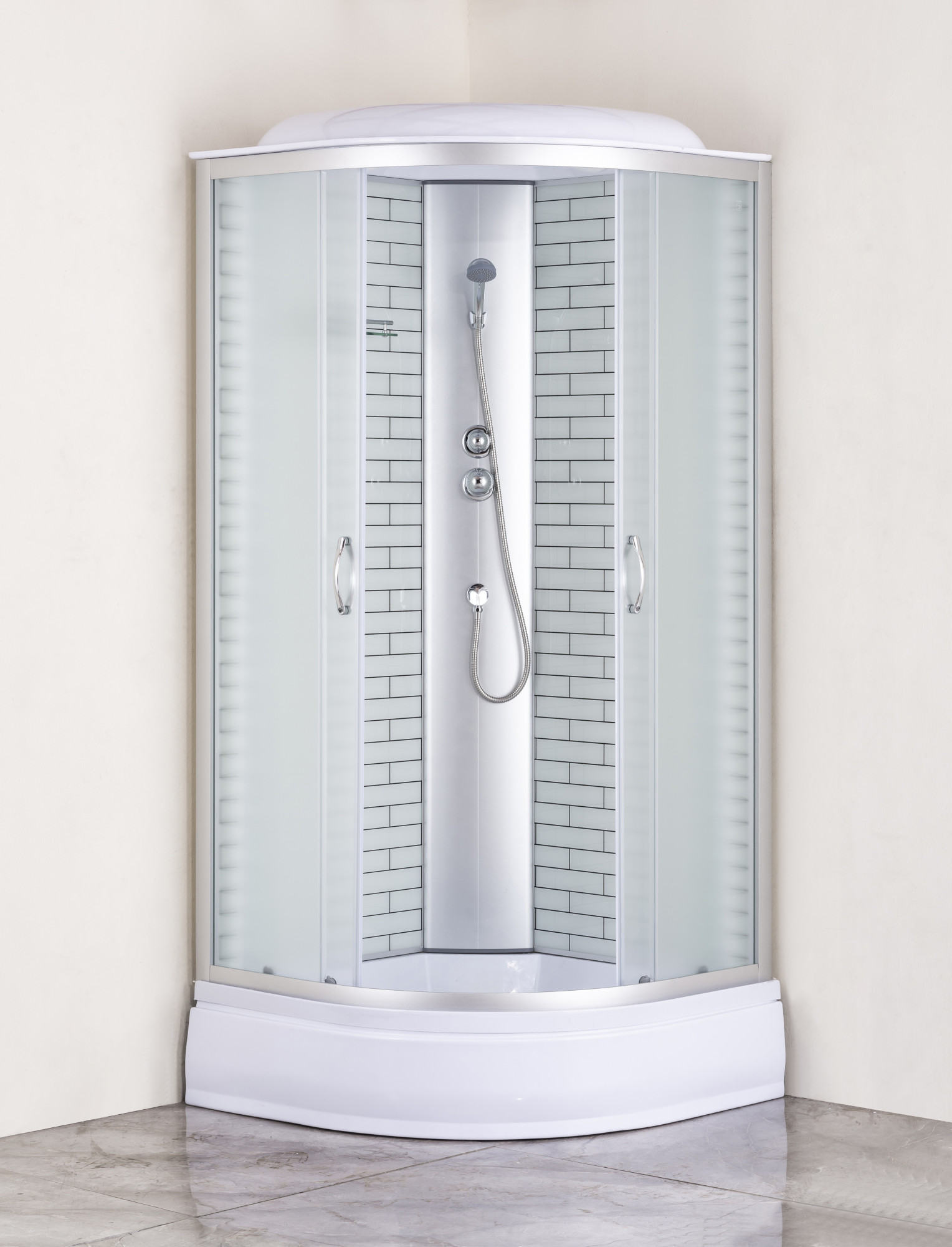 Приобрести loranto душевая кабина 100х100х215 поддон 25 см, белый кирпичный узор, стекло 4 мм, профиль хром (cs-6610-25fw 100)