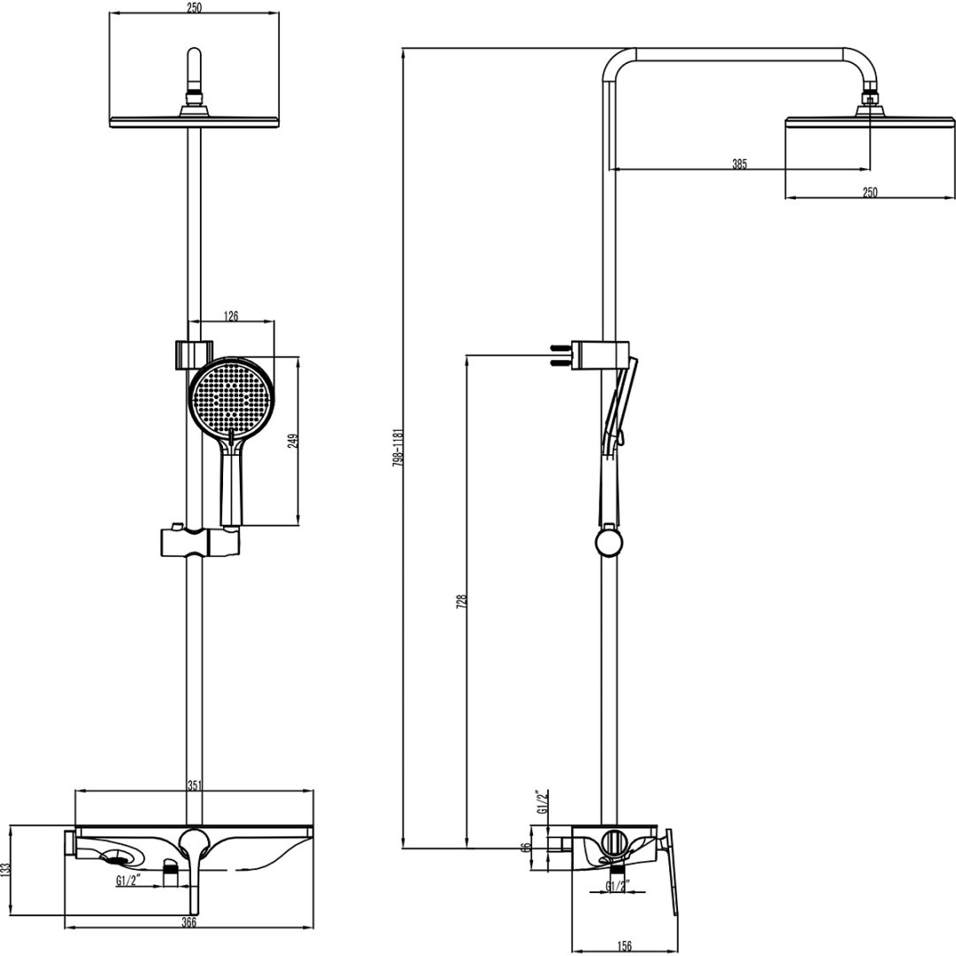 Приобрести душевая система azario ginkgo с верхним и ручным душем, керамический картридж, черный
