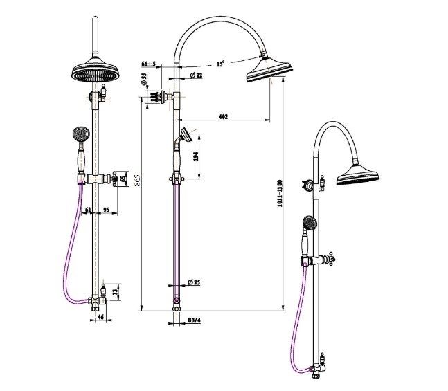 Приобрести boheme душевая система medici, без смесителя, бронза\белый 401