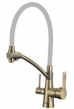 Savol Смеситель для кухни 440мм, гибкий излив, белый\бронза S-L1805С-04