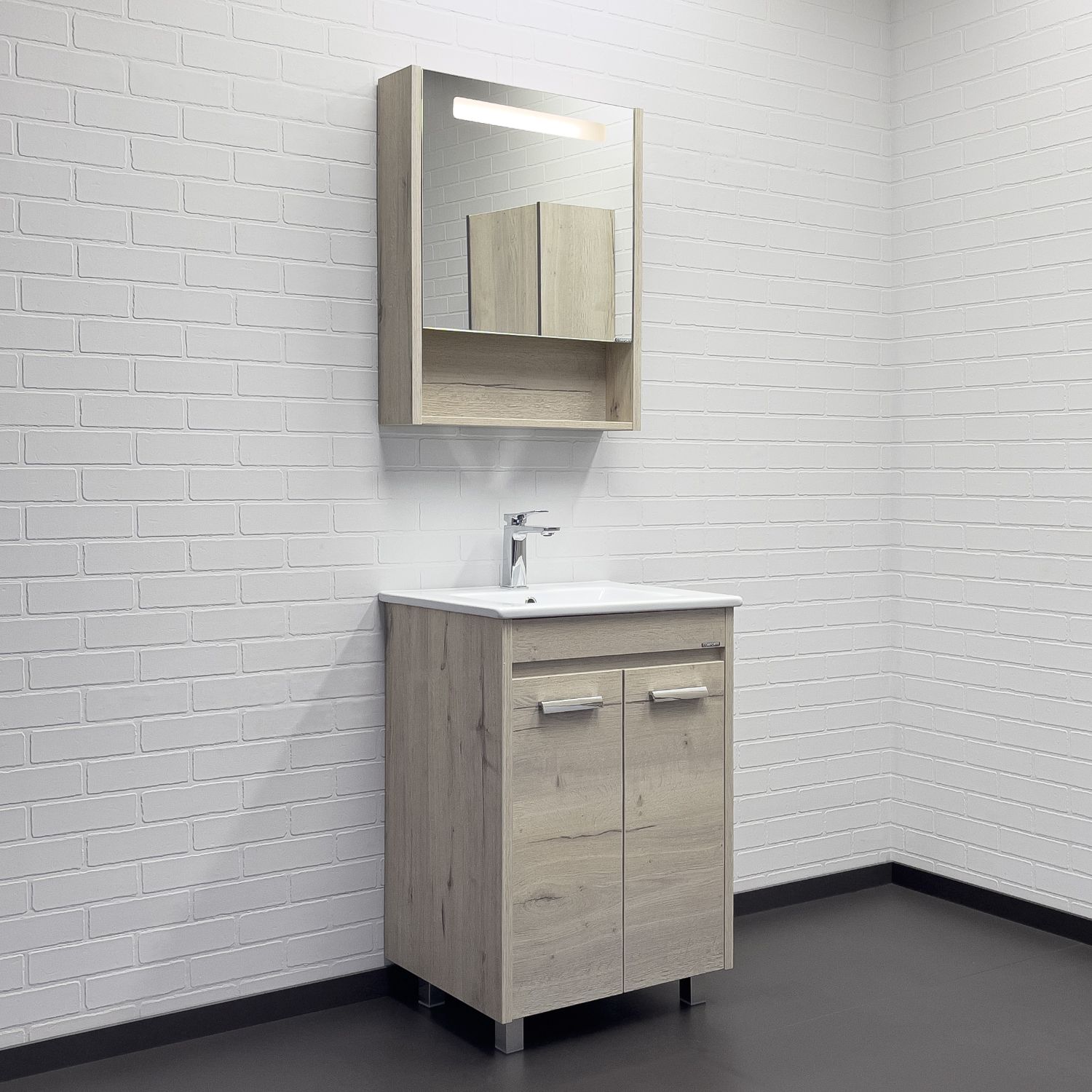 Приобрести сomforty зеркало-шкаф "марио-60" с подсветкой, дуб дымчатый