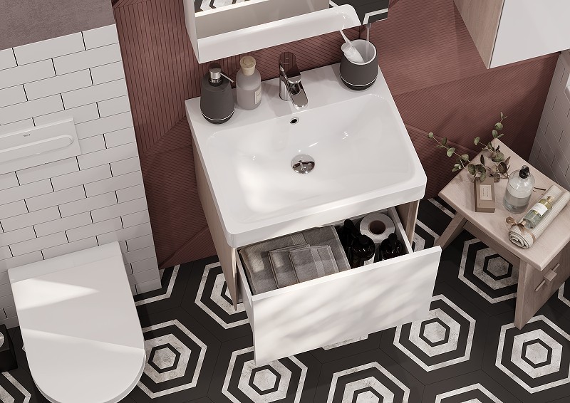 Приобрести тумба подвесная акватон асти 55 с раковиной, белый / ясень шимо