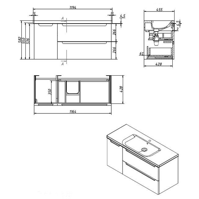 Приобрести caprigo тумба с раковиной termin-smalty 120 см, левая, графит, эмаль