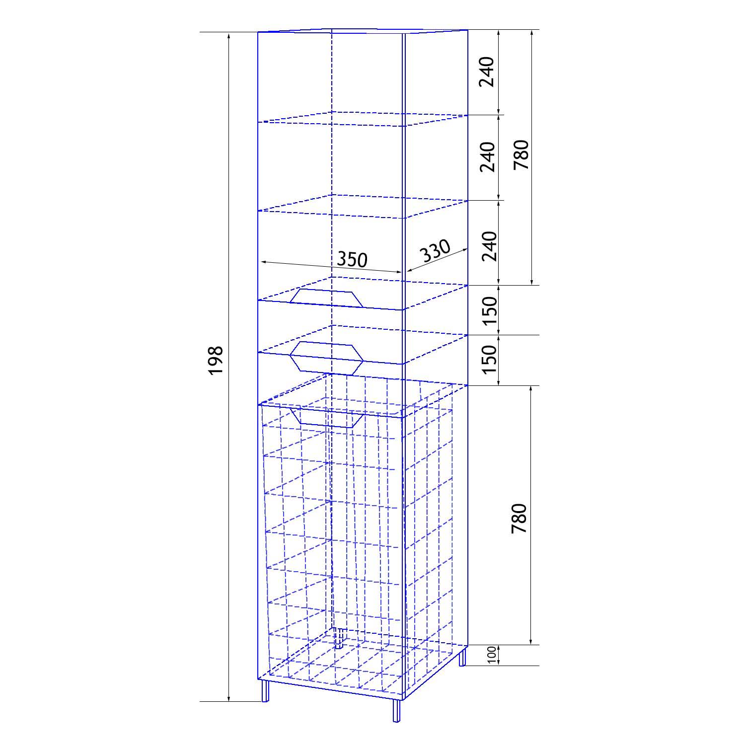 Приобрести loranto пенал стиль 35х197 см с корзиной для белья, левосторонний, белый (cs00024794)