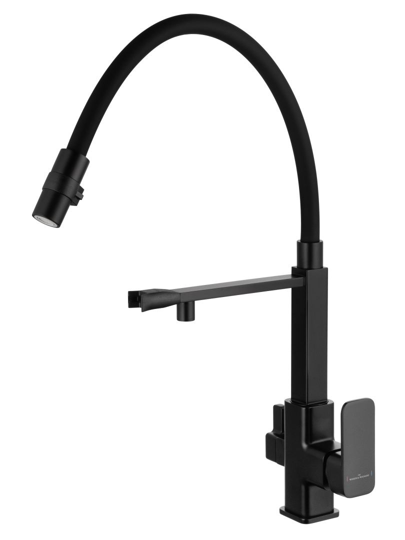 Приобрести смеситель для кухни с гибким изливом и подключением фильтра wonzon & woghand, черный матовый (ww-88458012-mb)