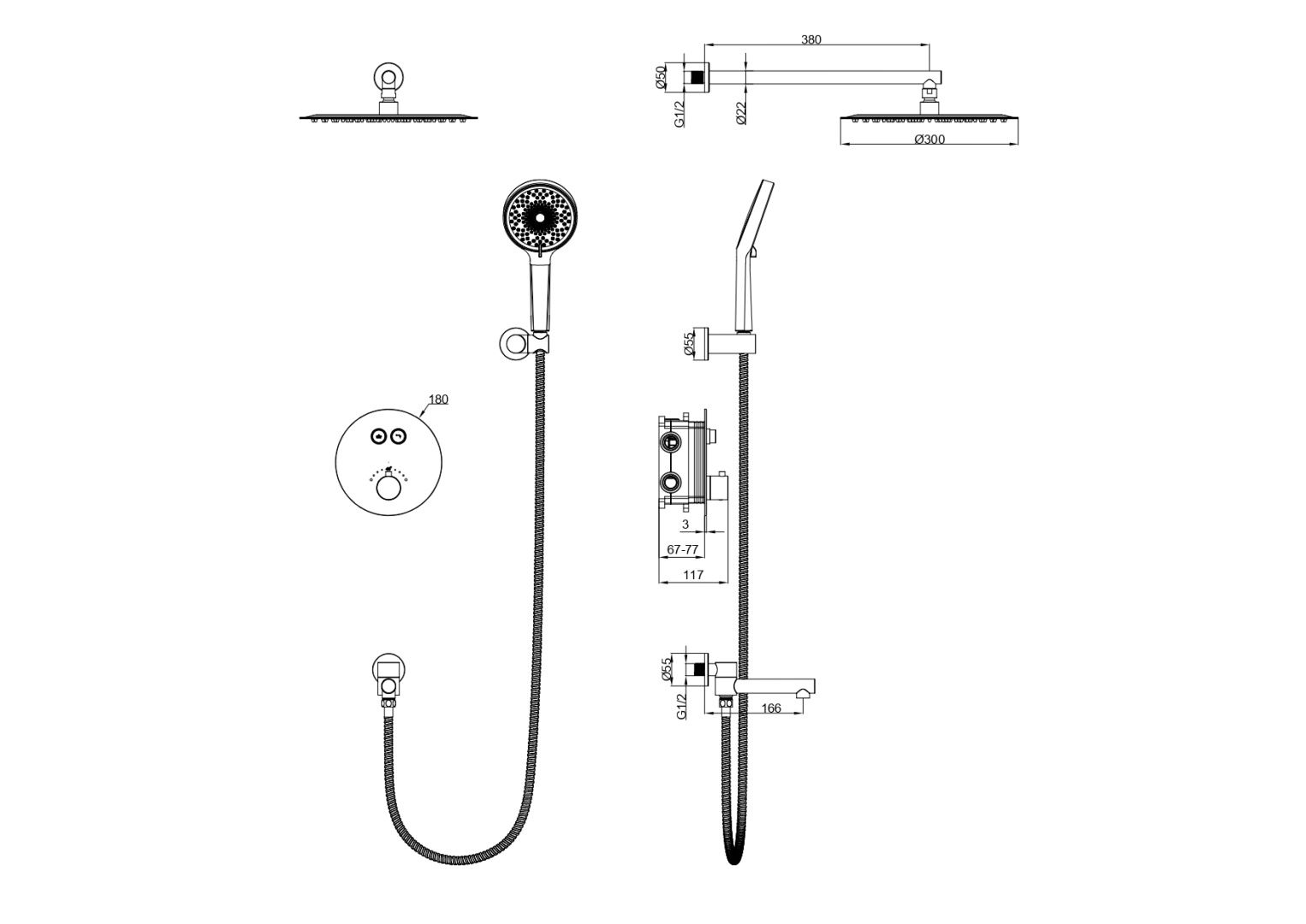 Приобрести душевая система с термостатом встраиваемая wonzon & woghand stick, хром (ww-88929010-cr)