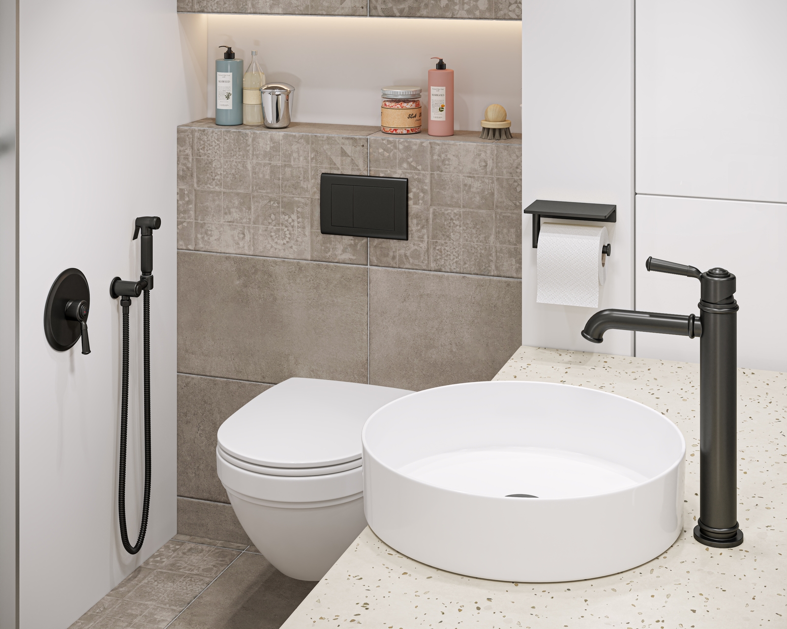 Приобрести смеситель встроенный с гигиеническим душем timo arisa 5309/03sm черный