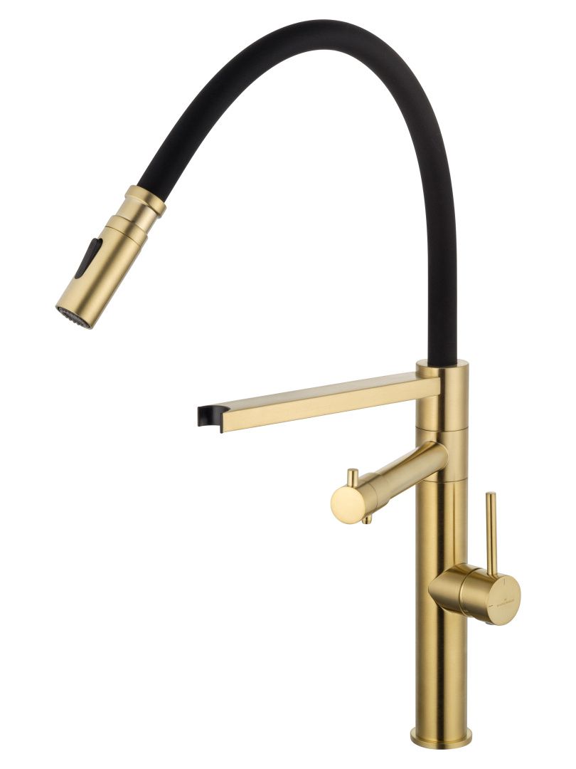 Приобрести смеситель для кухни с гибким изливом и подключением фильтра wonzon & woghand, брашированное золото (ww-88458007-bg)