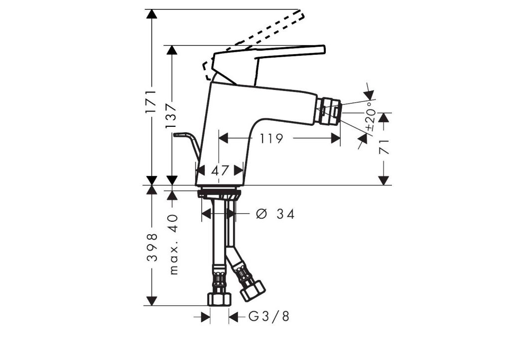 Приобрести смеситель для биде hansgrohe logis loop с донным клапаном, хром, 71250000