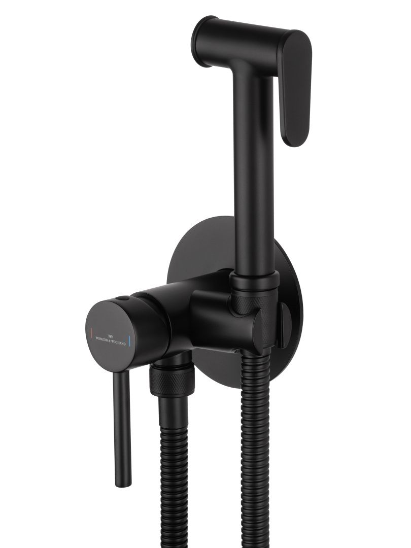 Приобрести смеситель с гигиеническим душем встраиваемый wonzon & woghand stick, черный матовый (ww- 88829902-mb)