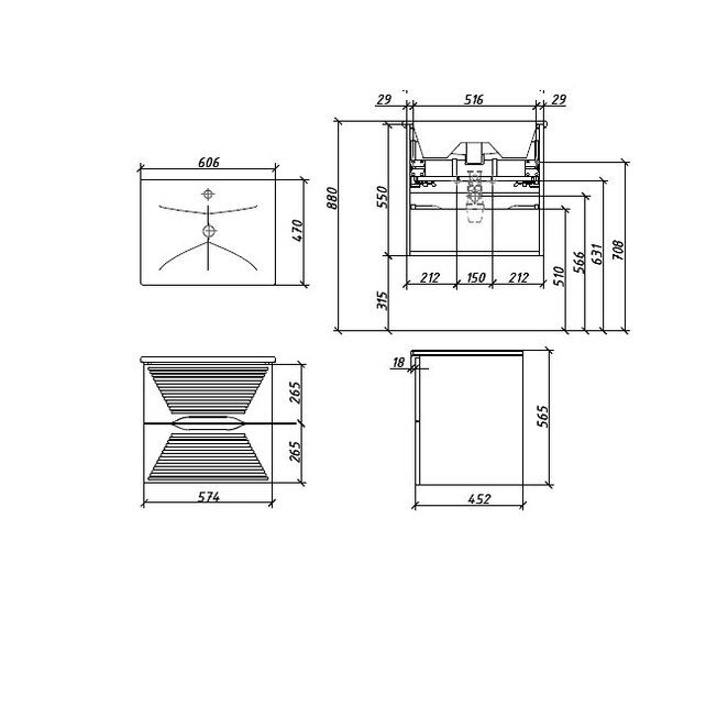 Приобрести caprigo тумба с раковиной modo terza 60 см, кремовая