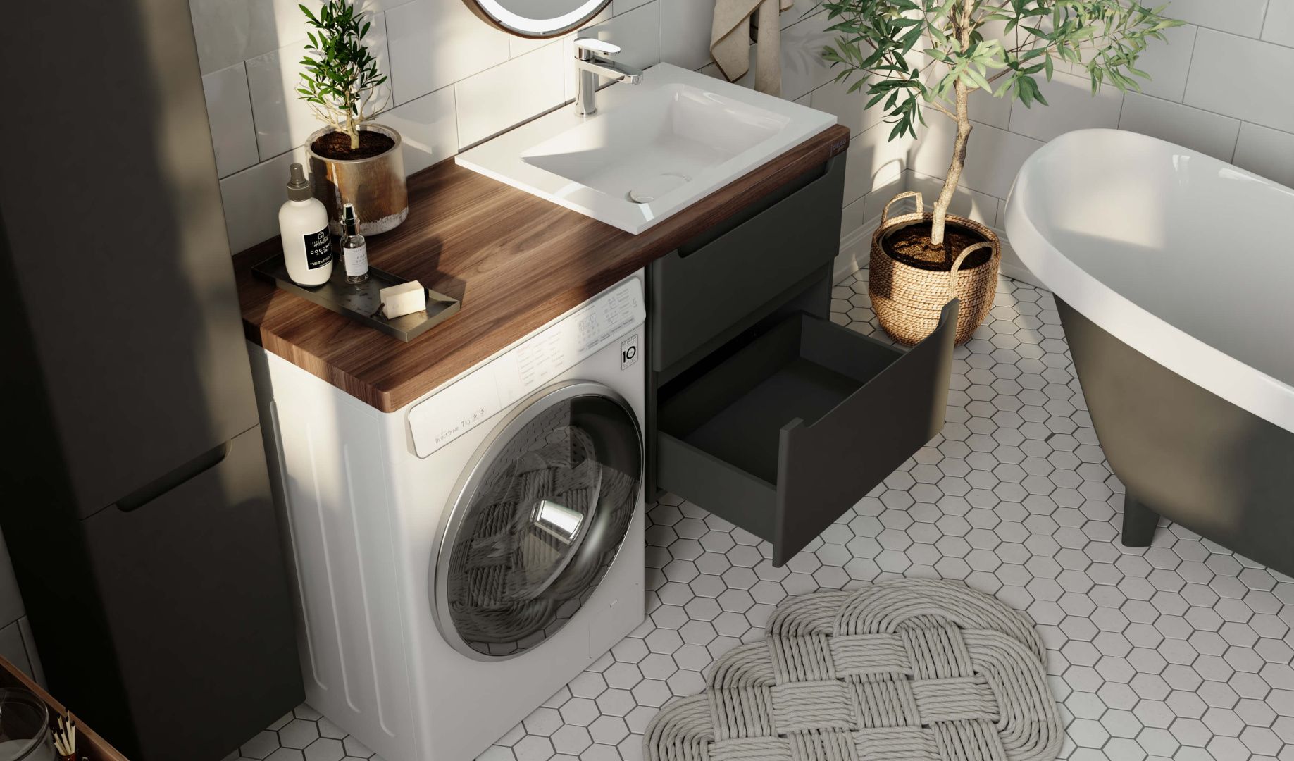 Приобрести jorno тумба подвесная wood 120 см со столешницей темное дерево, аннтацит