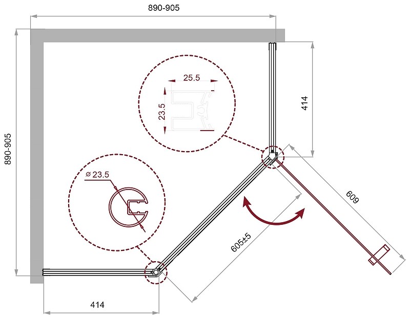 Приобрести ограждение душевое belbagno uno 90x90, пентагональное uno-195-p-1-90-c-cr