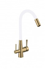 Savol Смеситель для кухни 340мм, гибкий излив, белый\бронза S-L1806С-02