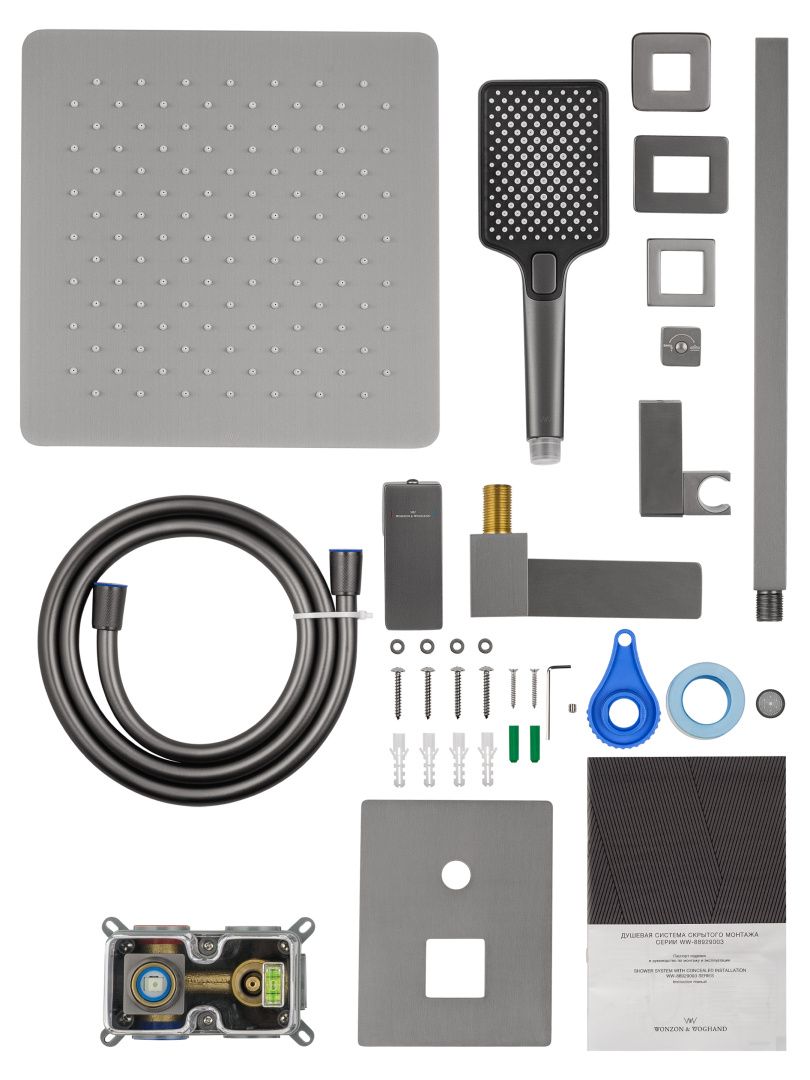 Приобрести душевая система встраиваемая wonzon & woghand cube 2.0, темный графит (ww-88939068-bgm)