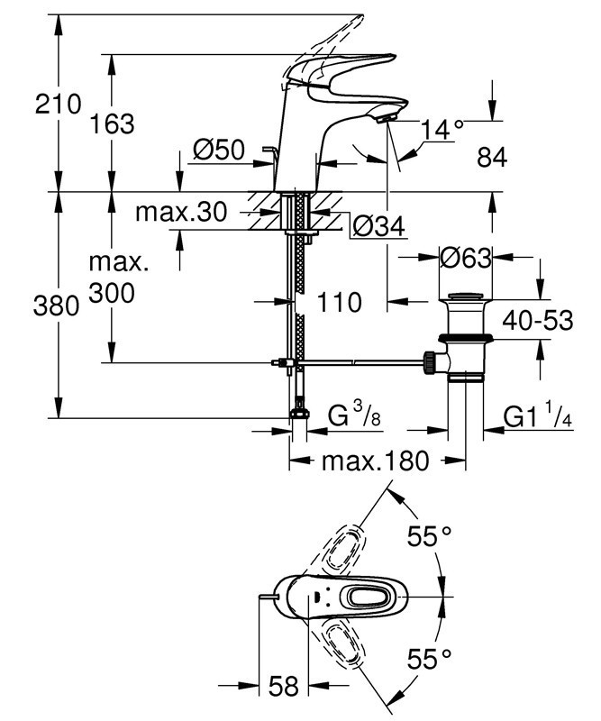 Приобрести смеситель для раковины grohe eurostyle с донным клапаном, хром 23564003