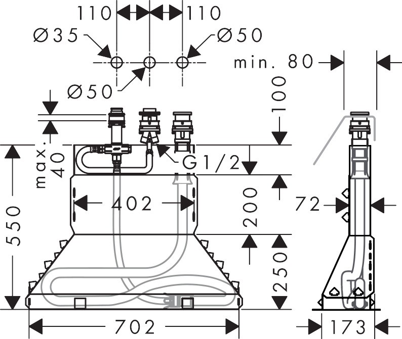Приобрести 13437180 скрытая часть монтаж смесителя на 3 отверстия на край ванны, ½’